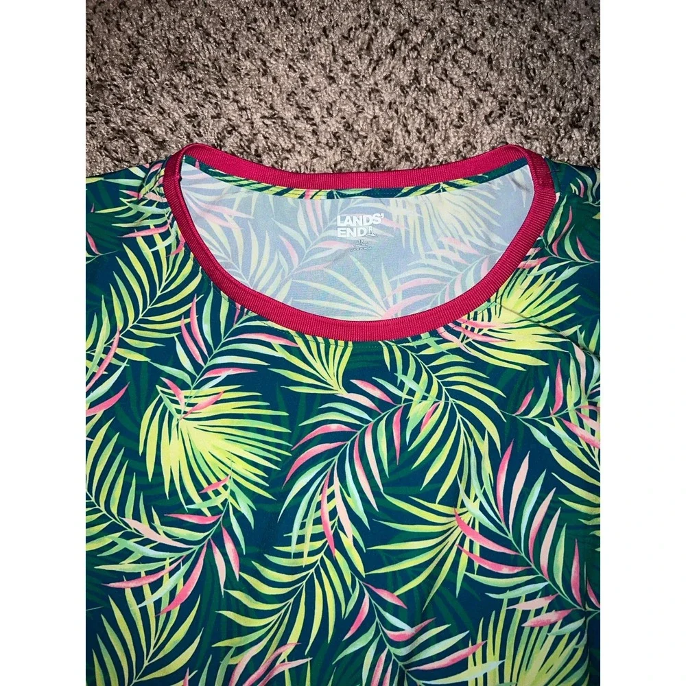 Lands End 365 Tunic Top‎ Womens Baltic Teal Multi Palm size 1X